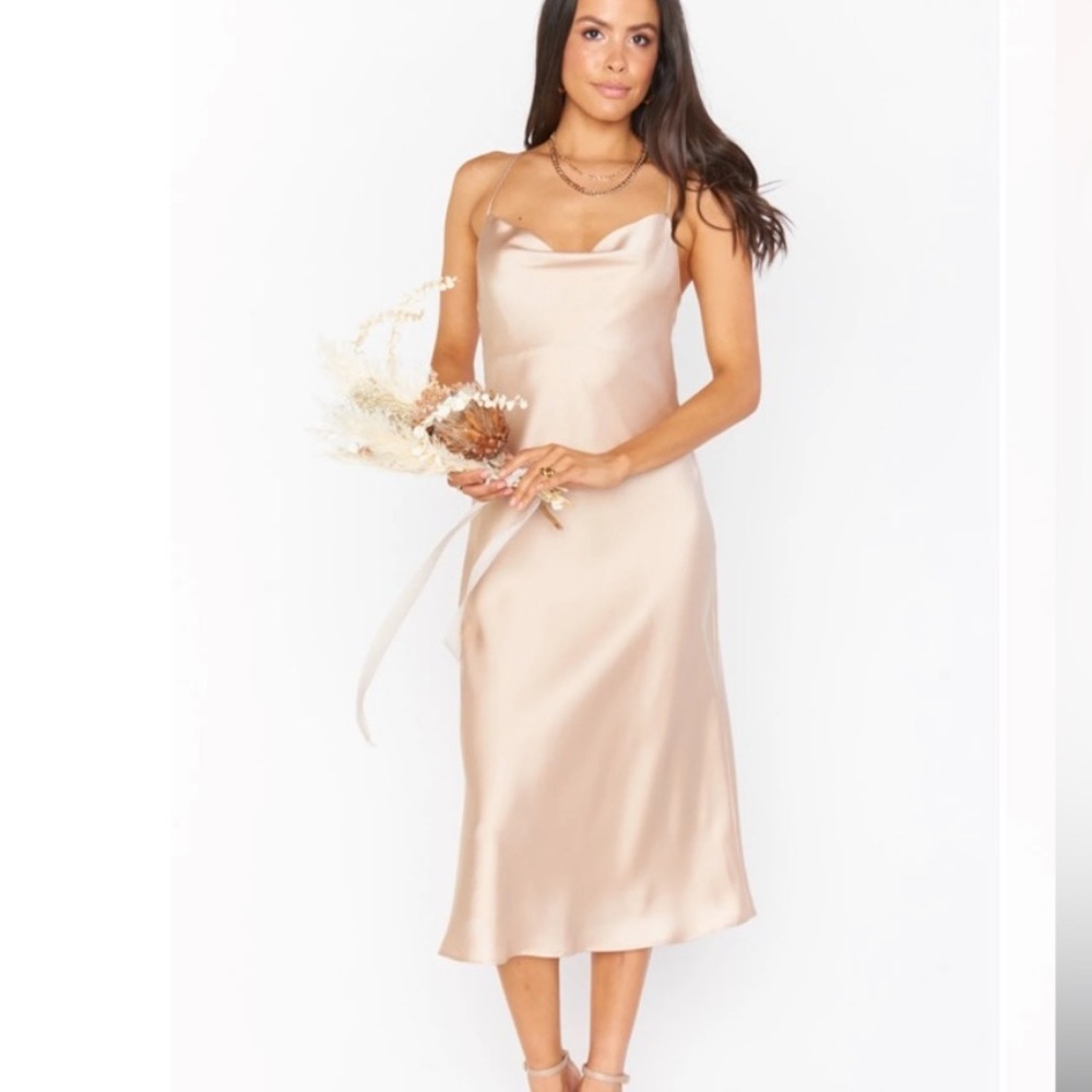 Show Me Your Mumu Vernona Cowl Dress, Champagne Luxe Satin, NWOT